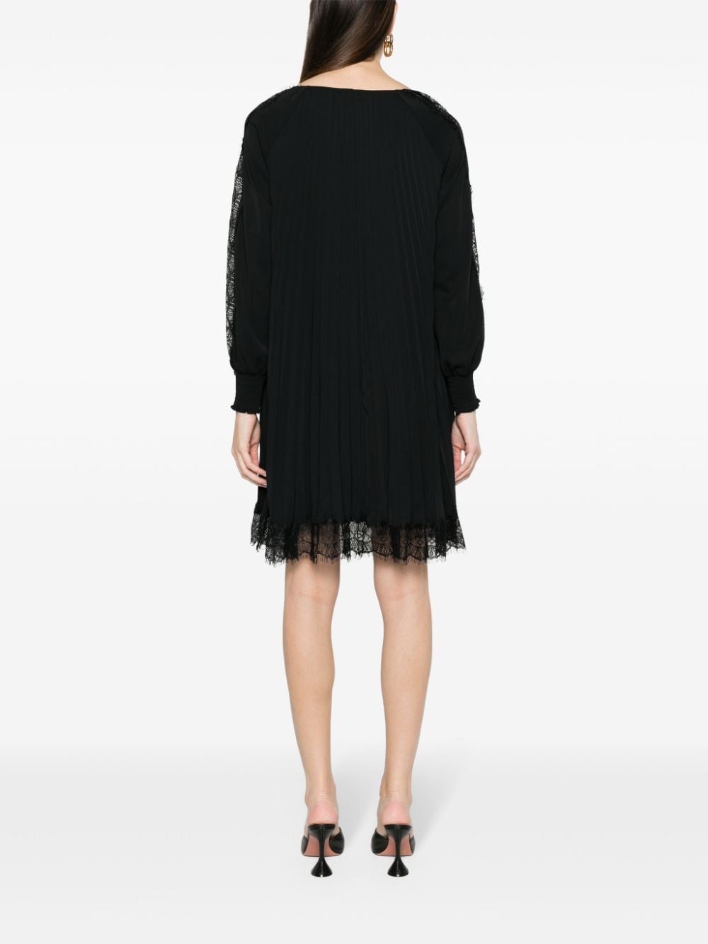 Shop Nissa Lace-trim Pleated Dress In Black