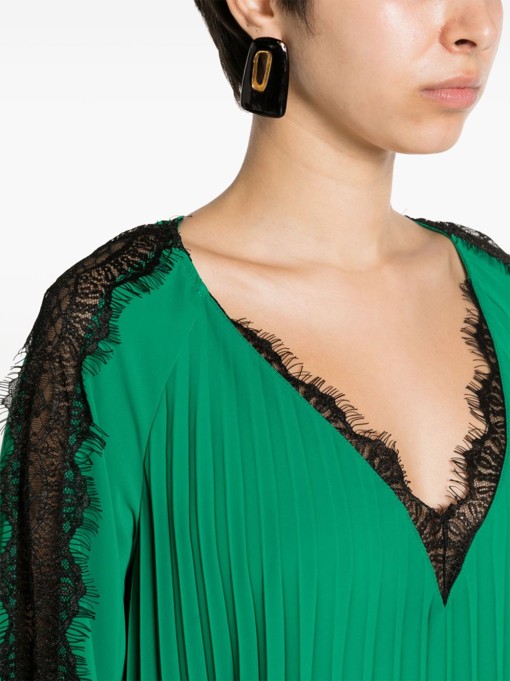 Shop Nissa Lace-trim Pleated Dress In Grün