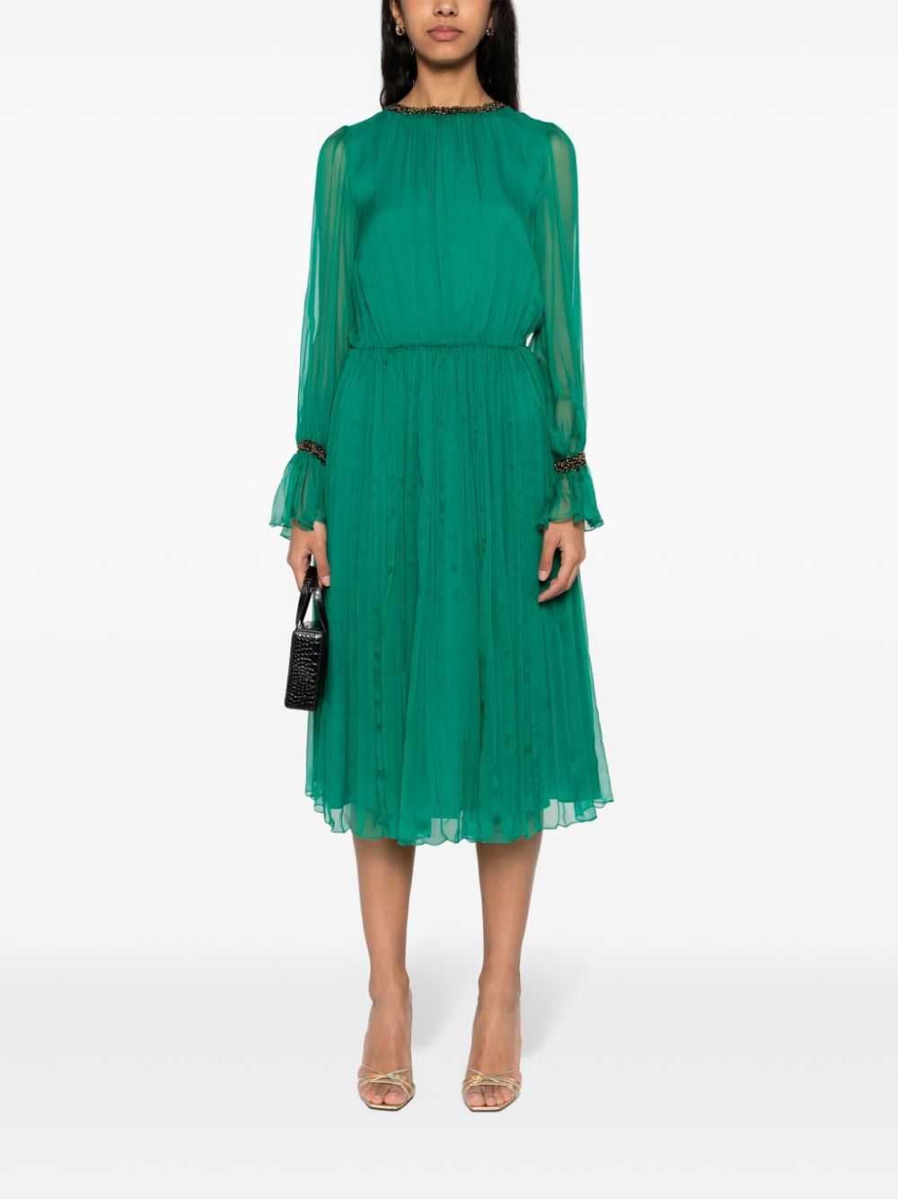 Shop Nissa Bead-embellished Silk Midi Dress In Green
