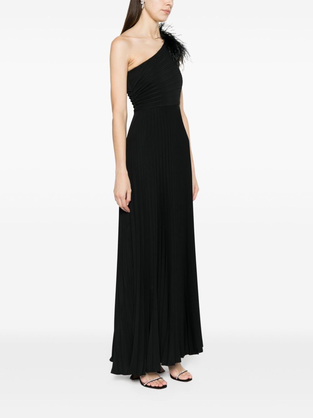 Shop Nissa One-shoulder Pleated Maxi Dress In Black
