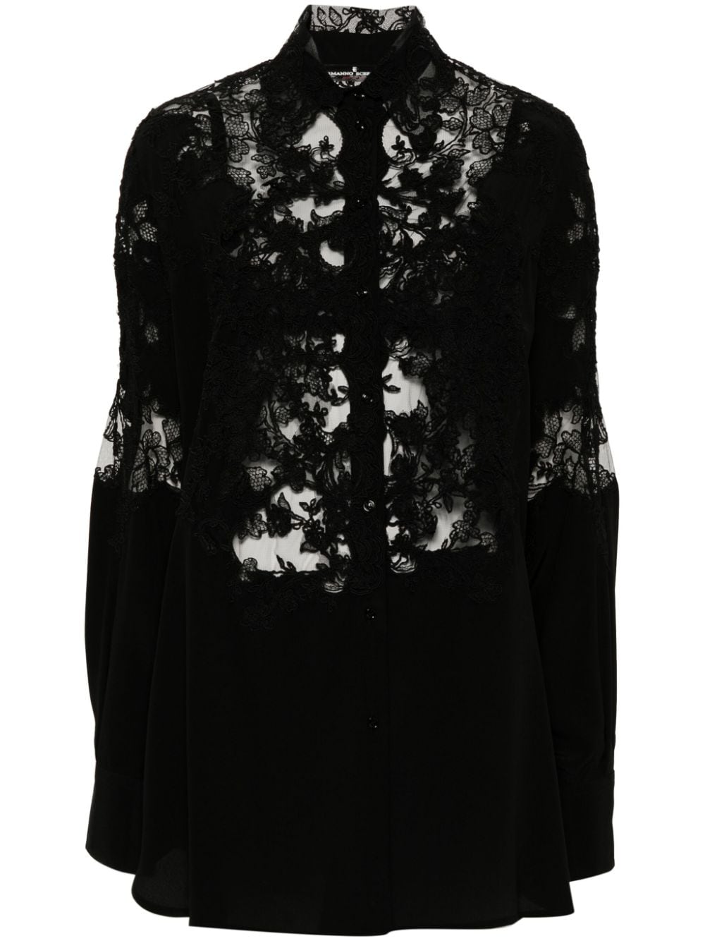 Ermanno Scervino Lace-panelled Silk Blouse In Black