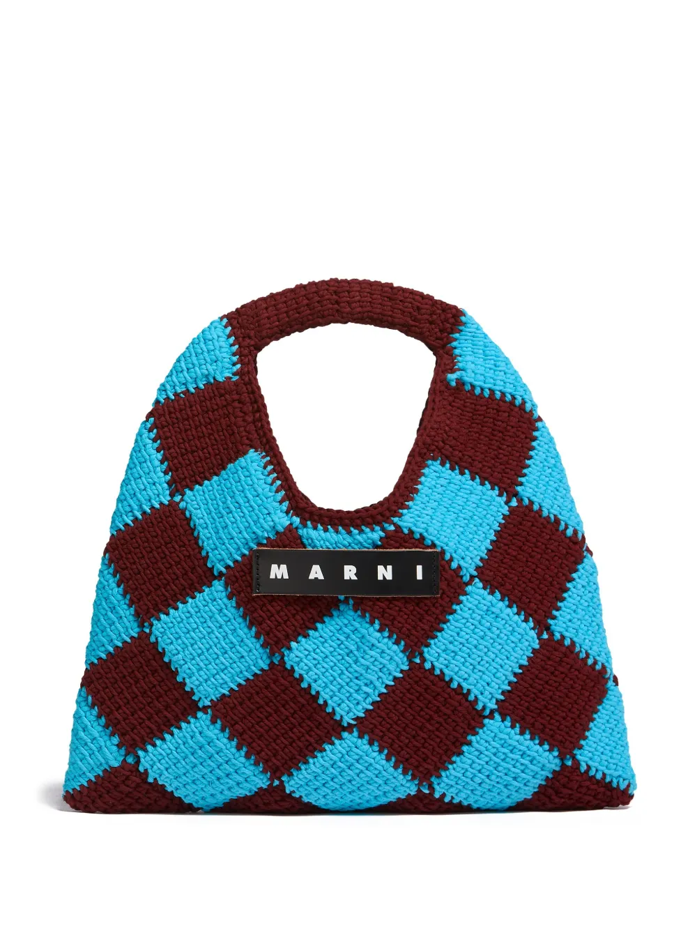 Marni Market Medium Diamond Knitted Tote Bag In Blue