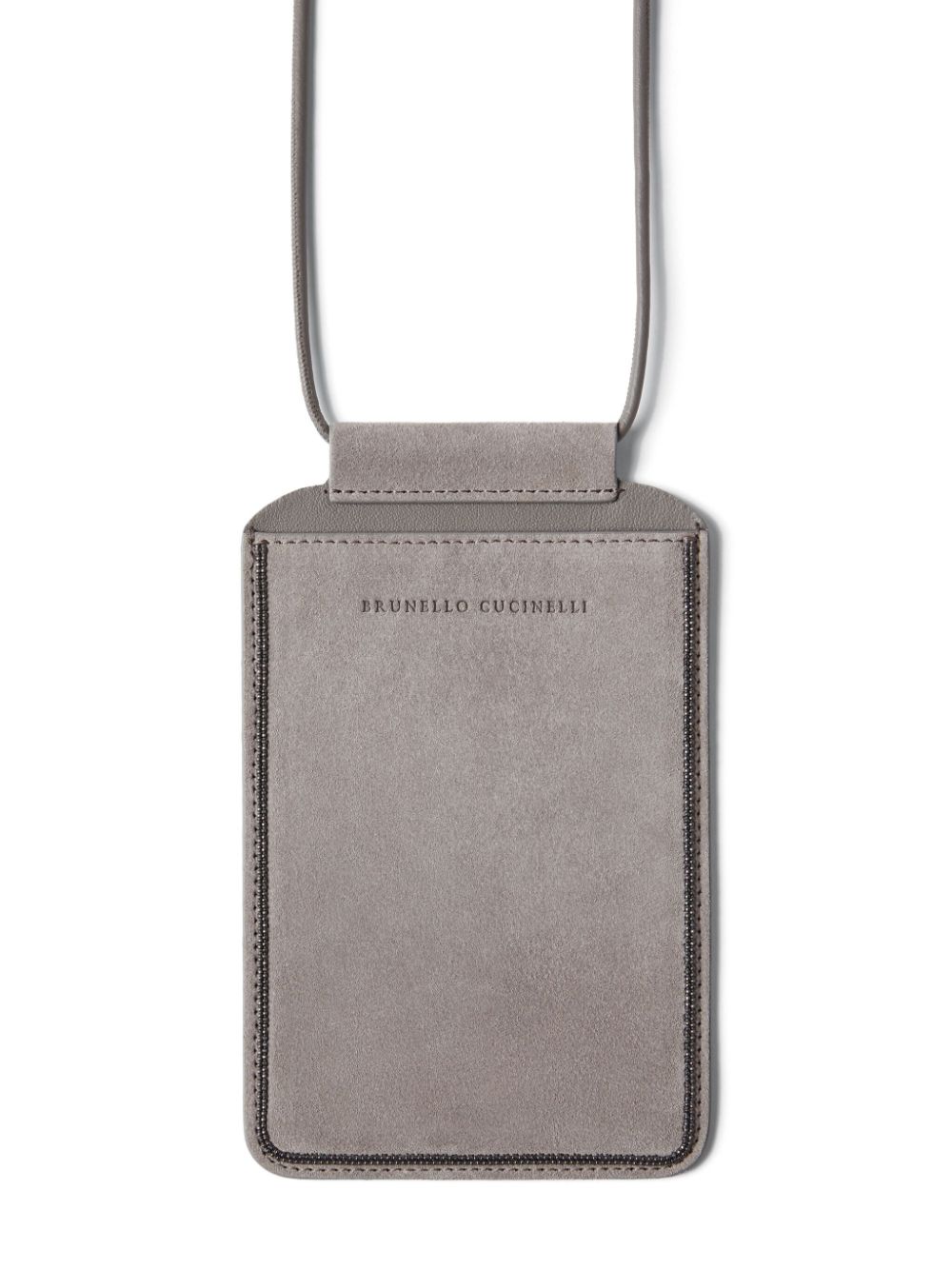 Shop Brunello Cucinelli Logo-debossed Leather Case In Grey