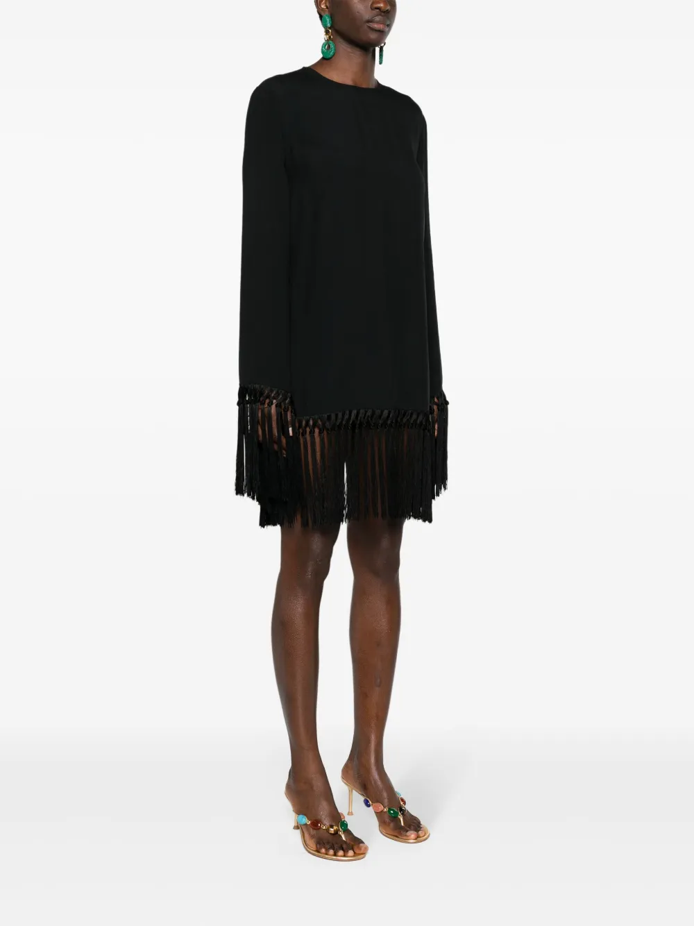 Shop Taller Marmo Claudia Fringed Minidress In Black