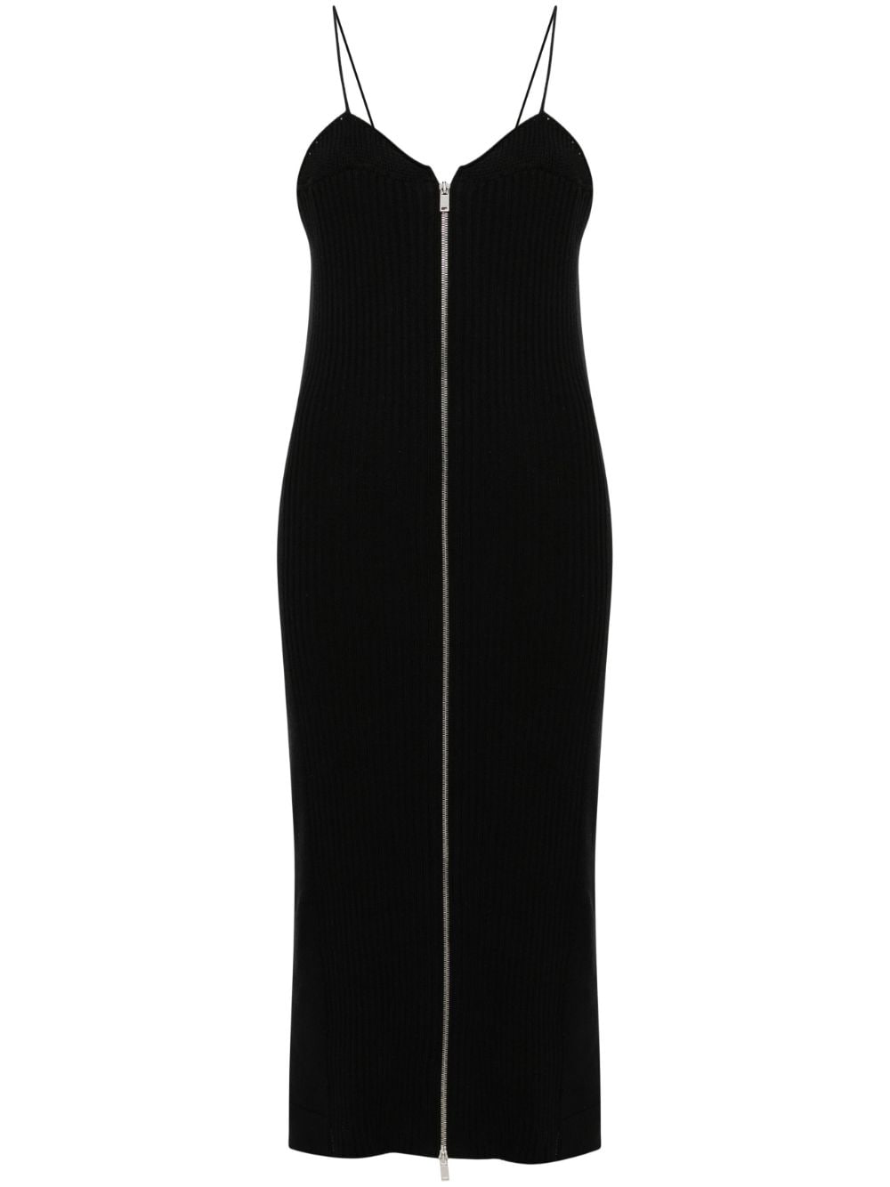 Jil Sander - zip-up ribbed midi dress - women - Cotton - 34 - Black