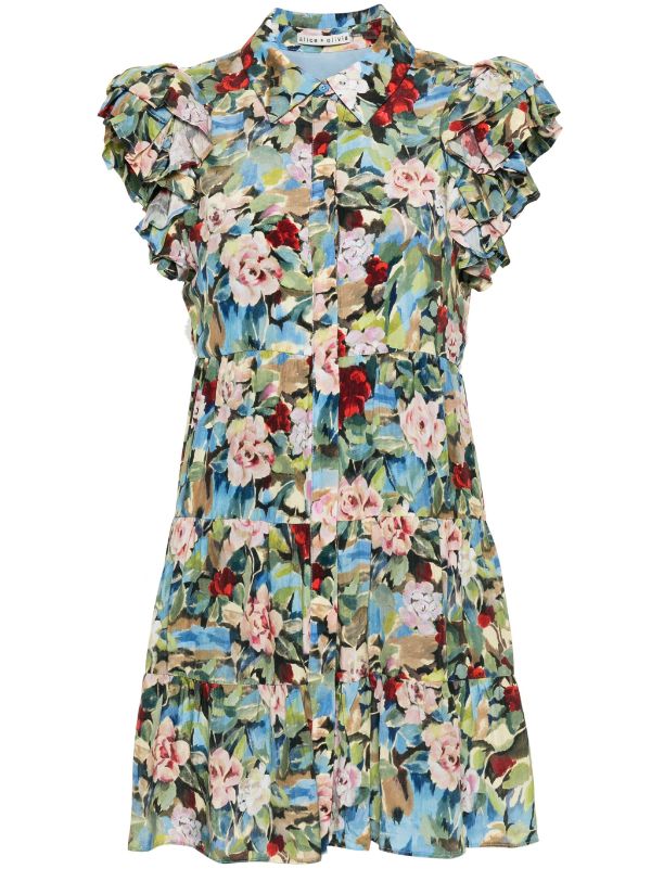 Alice + Olivia floral-print Tiered Minidress - Farfetch