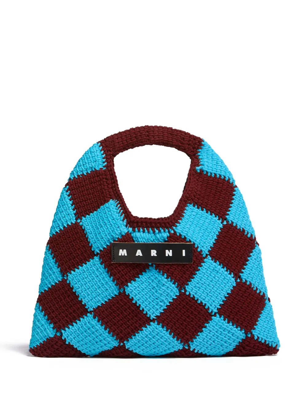Marni Market Medium Diamond Knitted Tote Bag In Blue