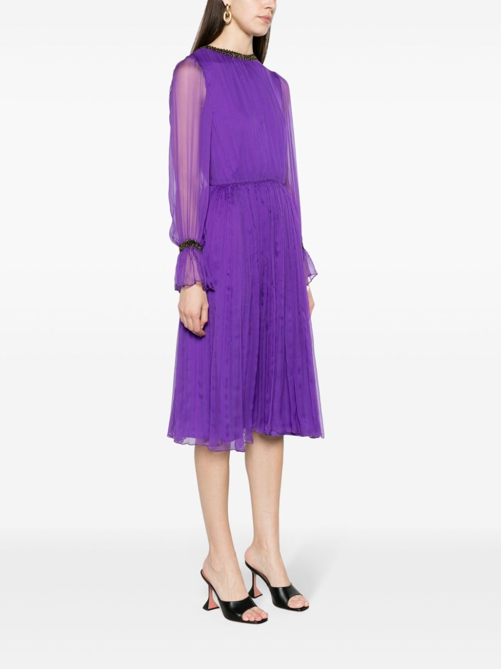 Shop Nissa Bead-embellished Silk Midi Dress In Purple