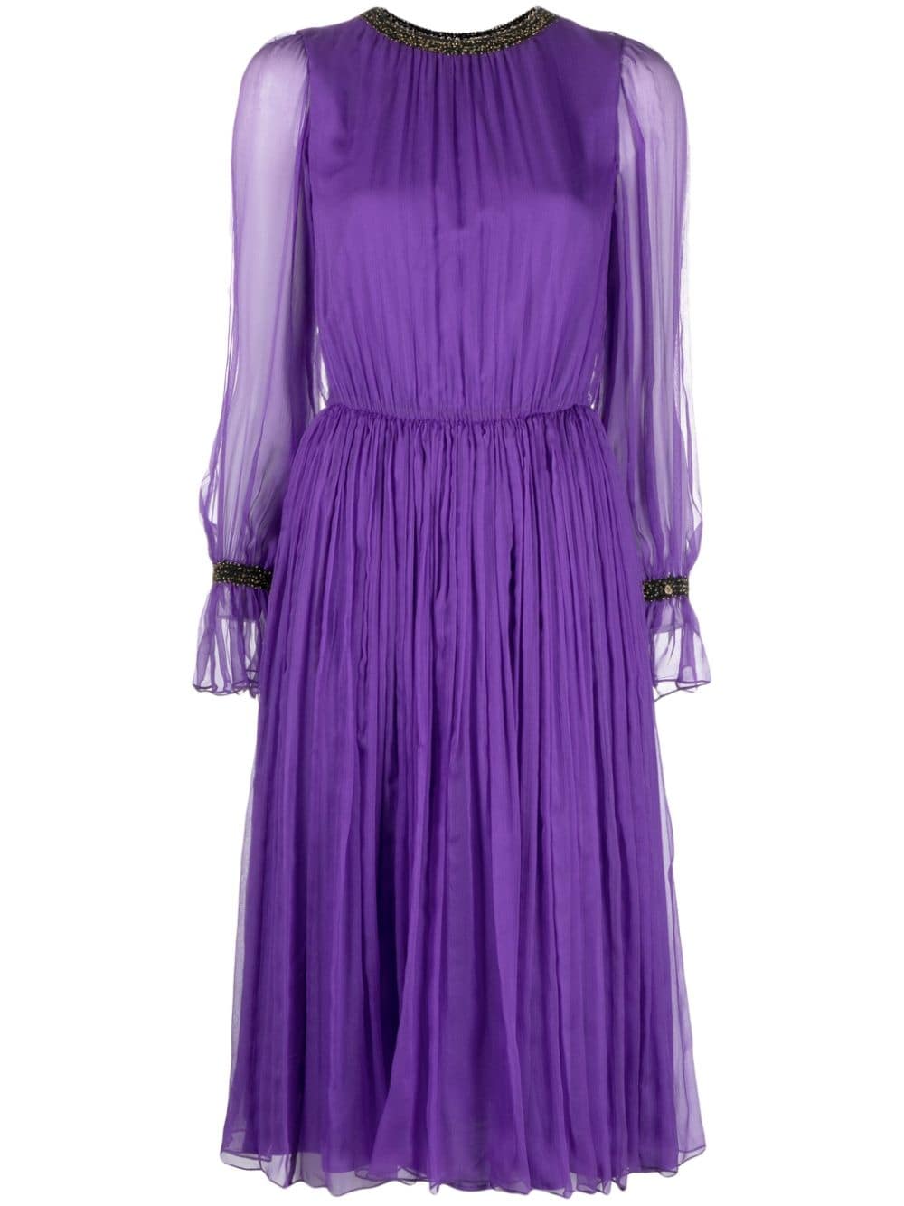 Nissa Bead-embellished Silk Midi Dress In Purple