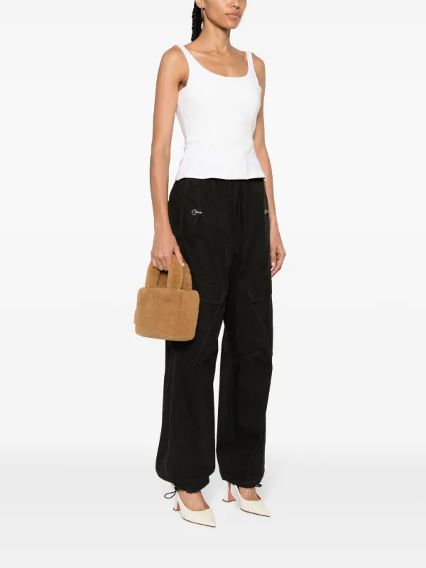 Amina Muaddi Amini Giuly Shearling Tote Bag | Brown