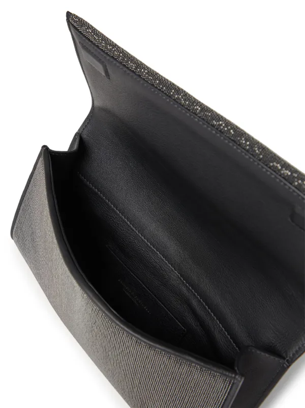 BRUNELLO CUCINELLI Monile leather clutch bag 関税送料込 Brunello Cucinelli - Black Leather Monili Trim Wristlet Clutch