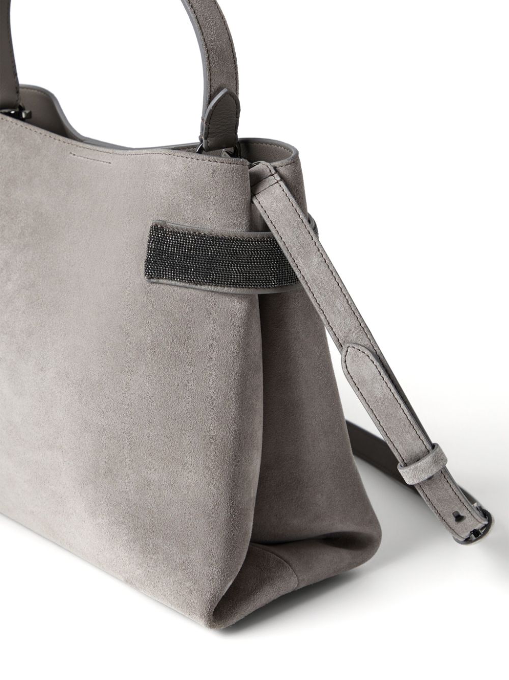 Shop Brunello Cucinelli Monili-detail Leather Tote Bag In Grey