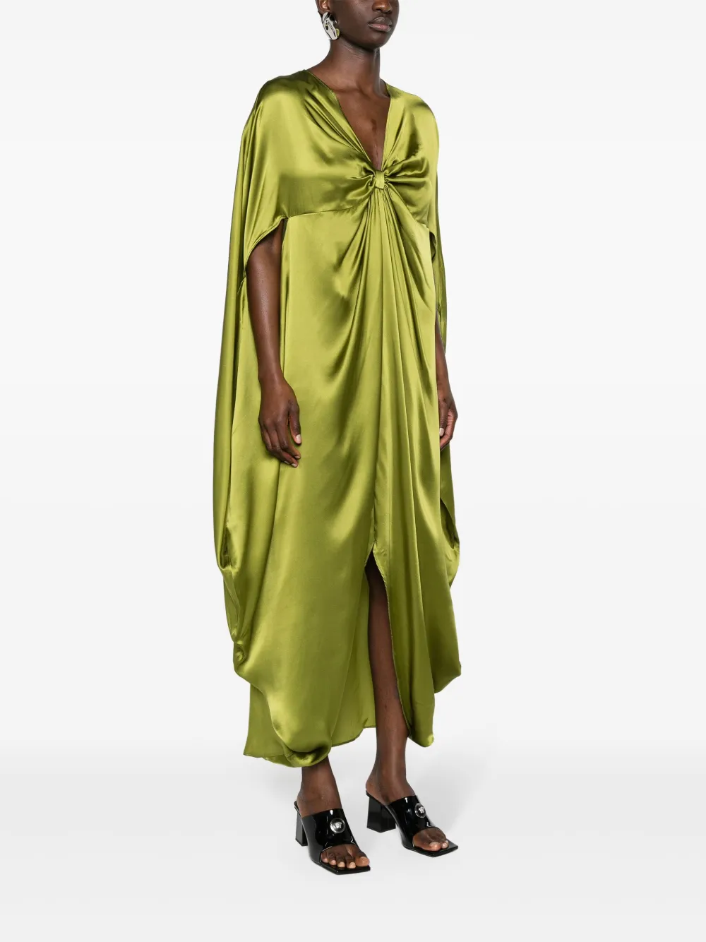 Shop Taller Marmo Azores Knotted Silk Kaftan In Green