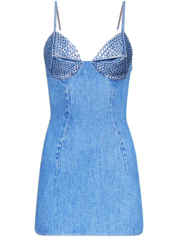 Area Crystal-embellished Denim Minidress - Blue Area Crystal-embellished Denim Minidress - Blue