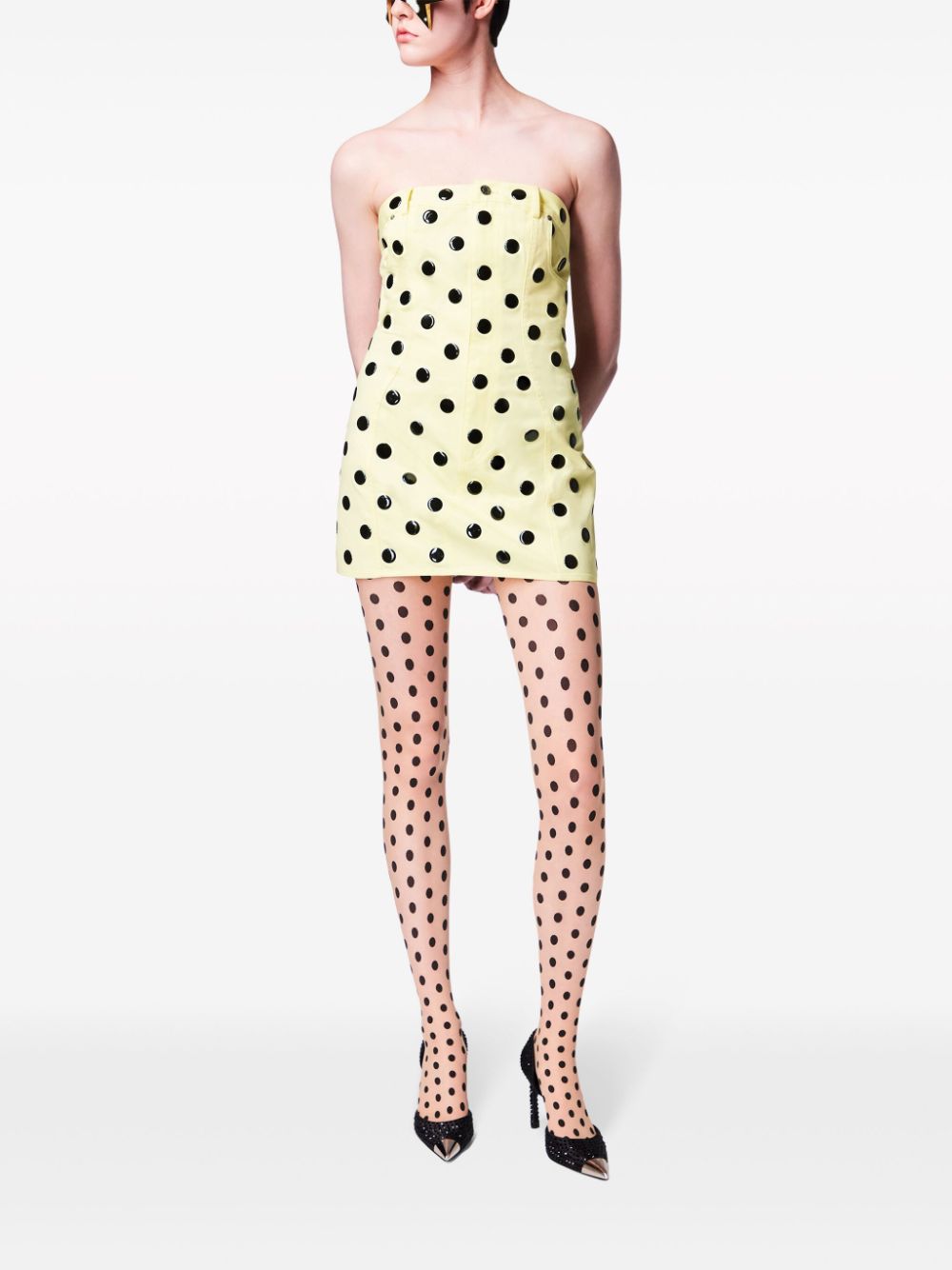 Shop Area Polka-dot Strapless Minidress In Yellow