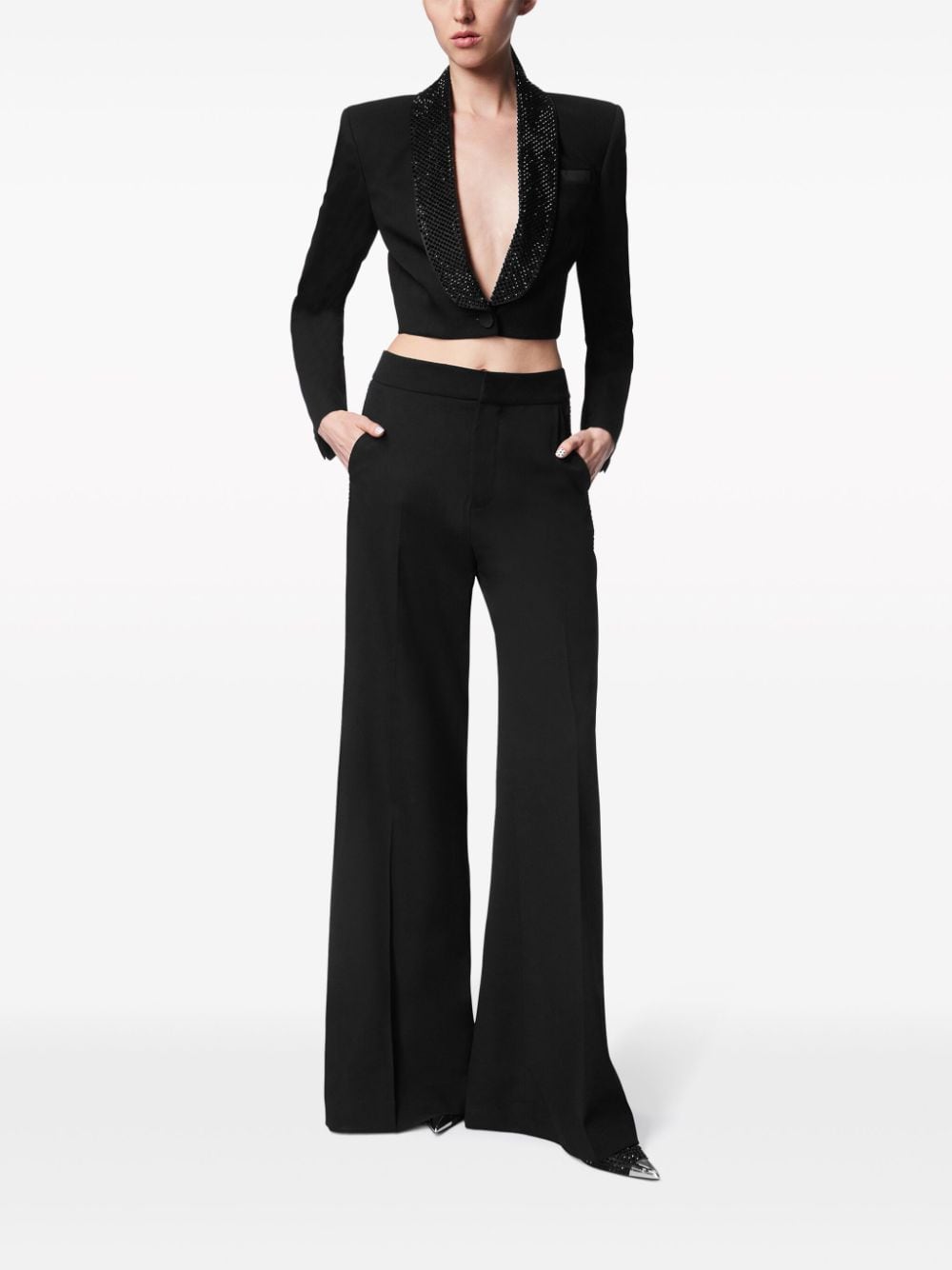 Shop Area Crystal-embellished Cropped Blazer In Schwarz