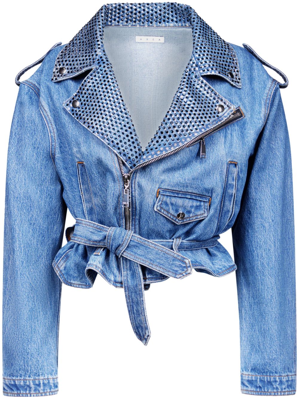 Image 1 of AREA crystal-embellished denim jacket