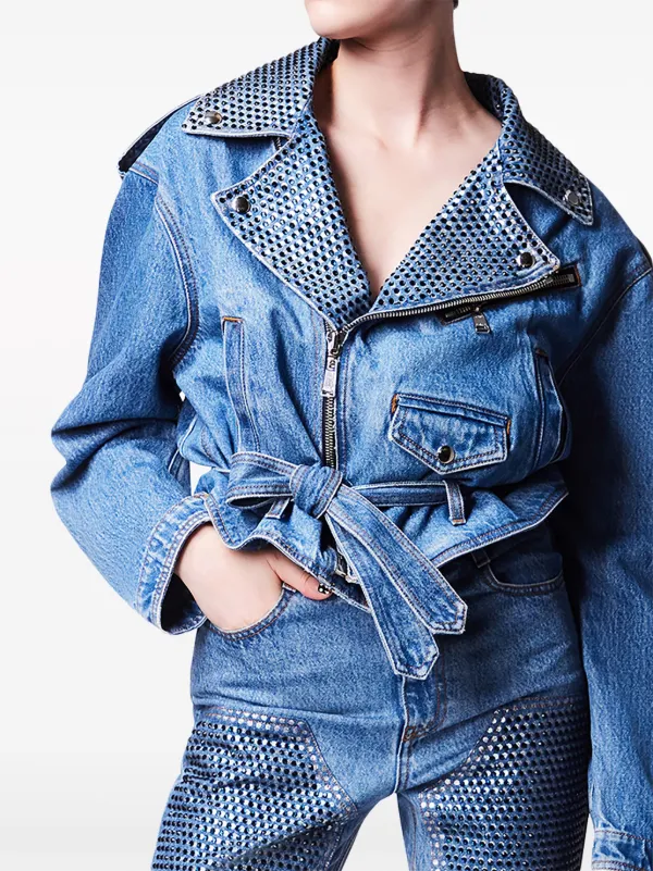 AREA crystal-embellished Denim Jacket - Farfetch