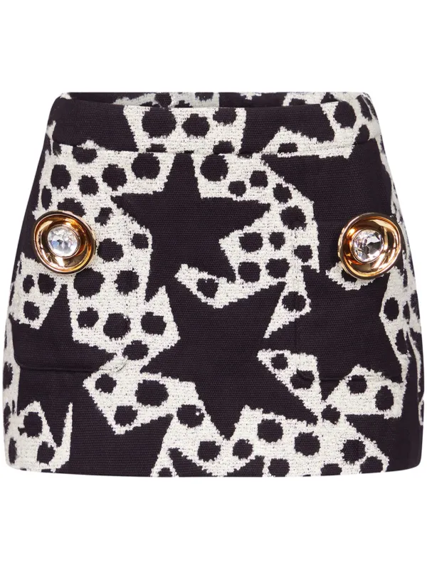 Area Crystal Medallion Jacquard Miniskirt in Black