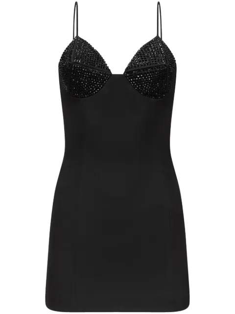 AREA crystal-embellished v-neck minidress