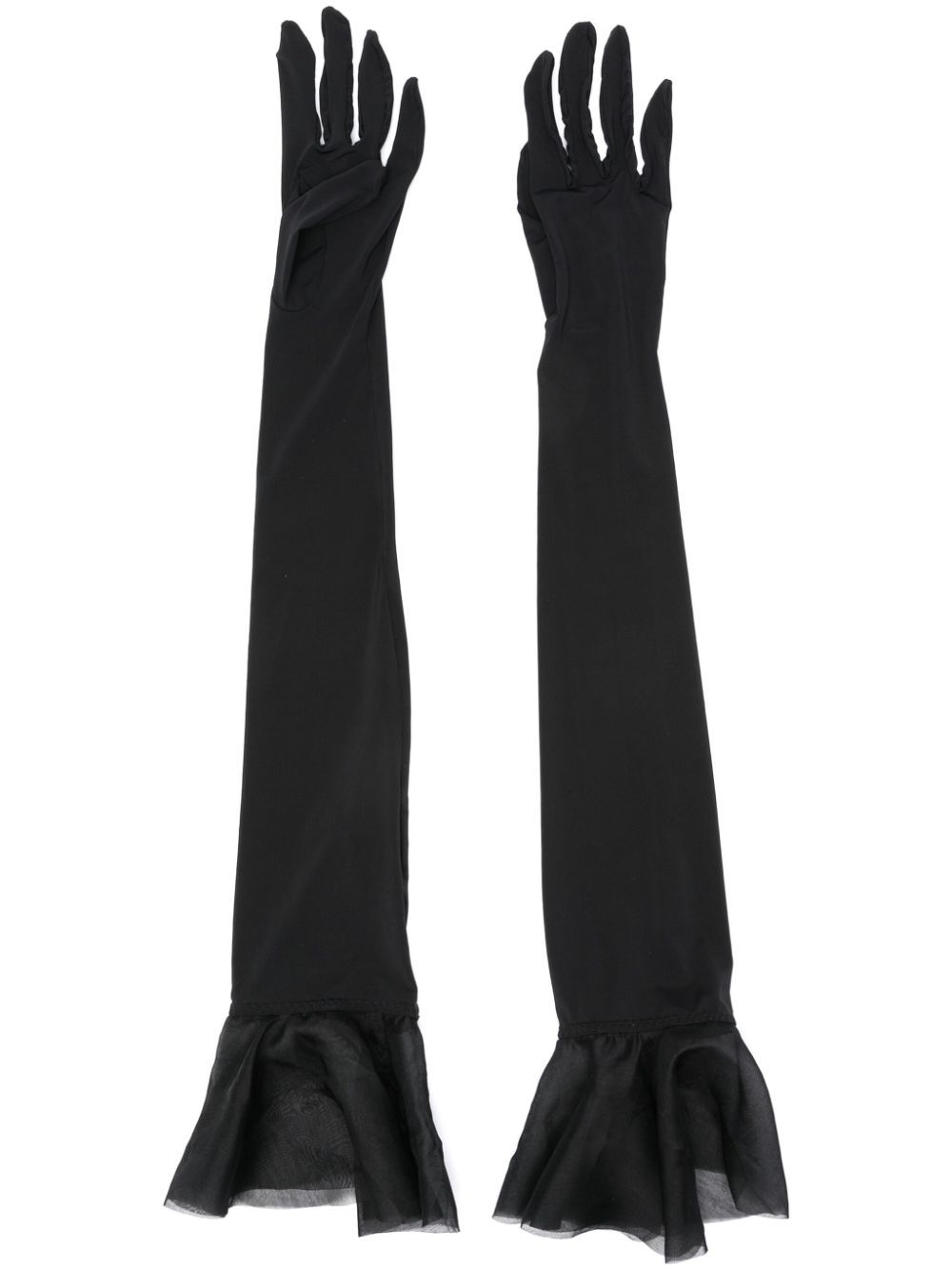 Shop Anna October Ruffled-cuffs Elbow-length Gloves In Black