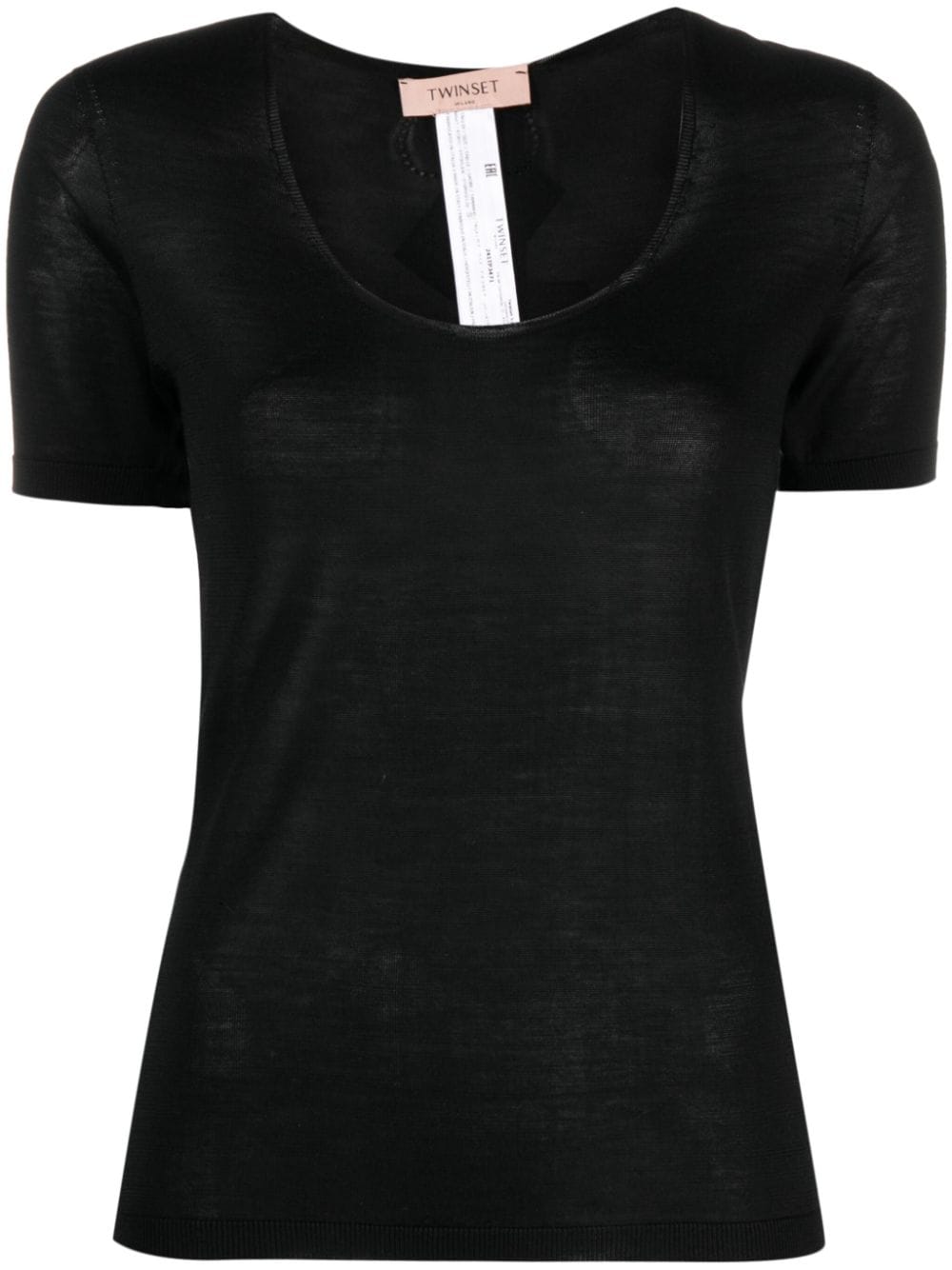Twinset Semi-sheer Silk T-shirt In Black