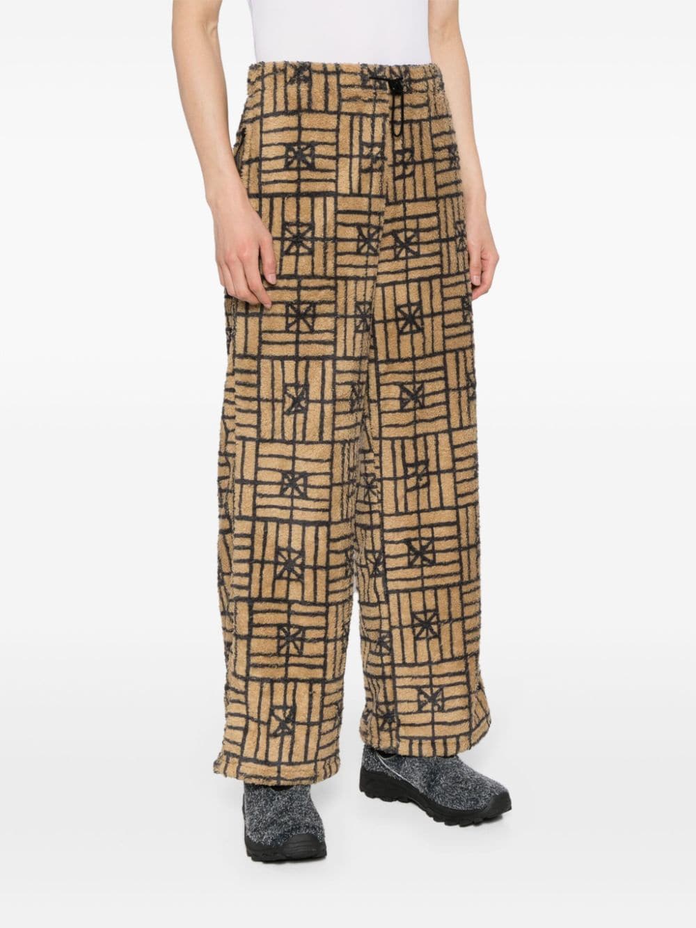Shop Kapital Folk Domino Fleece Trousers In Brown
