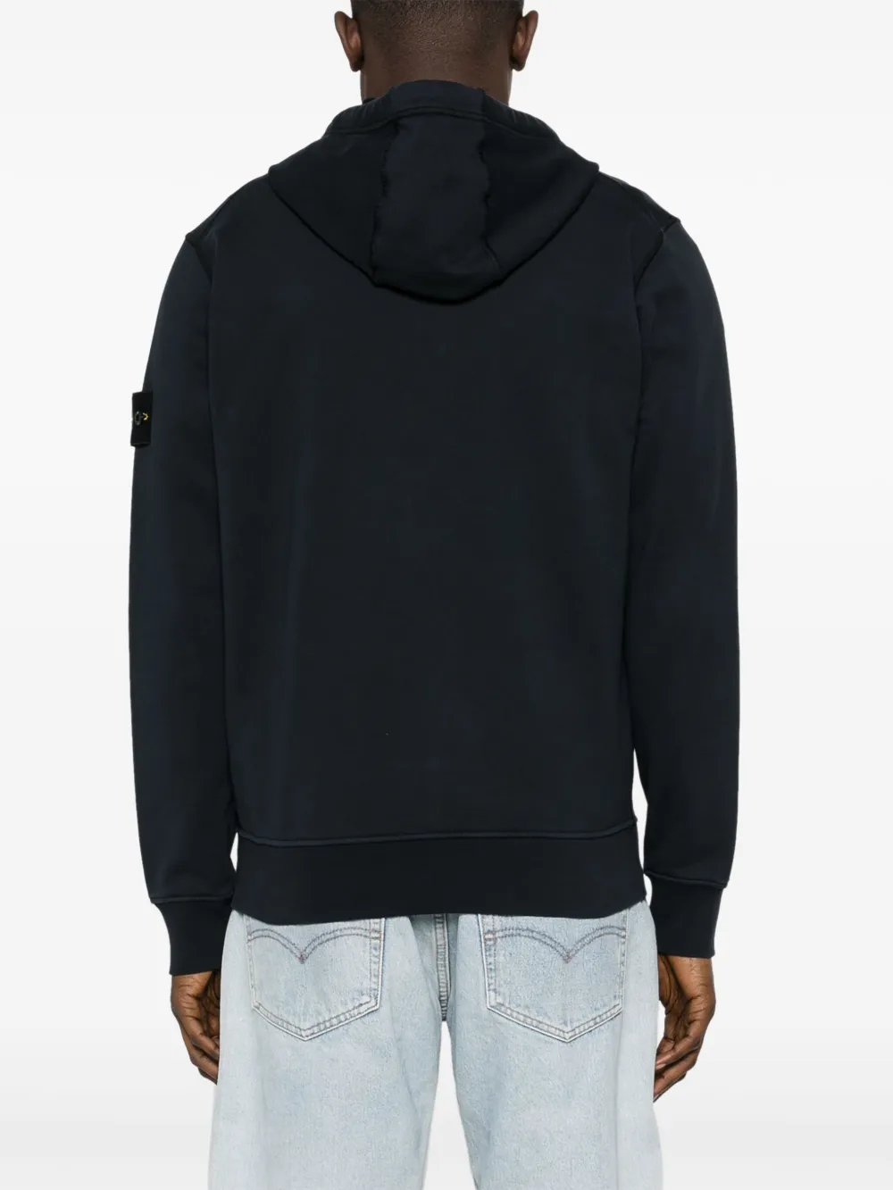 Shop Stone Island Zip-up Cotton Hoodie In Blue