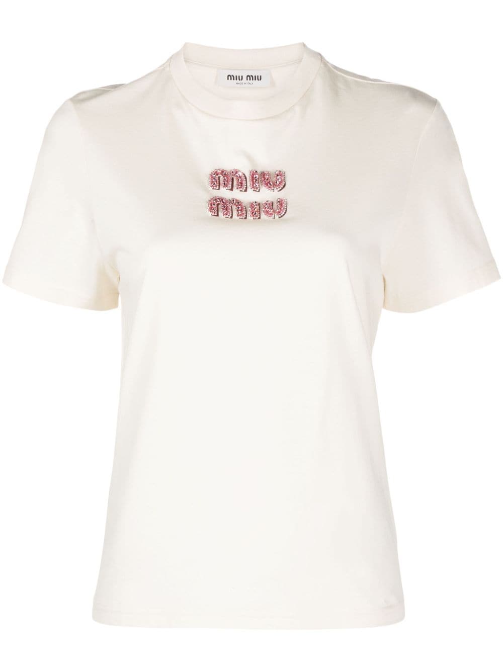Miu Katoenen T-shirt met logopatch Beige