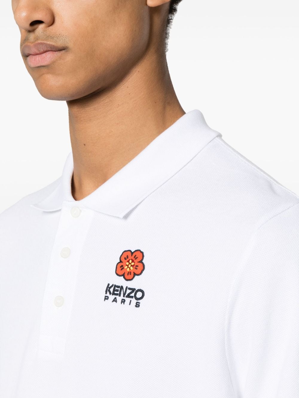 Shop Kenzo Boke Flower Logo-embroidered Polo Shirt In White