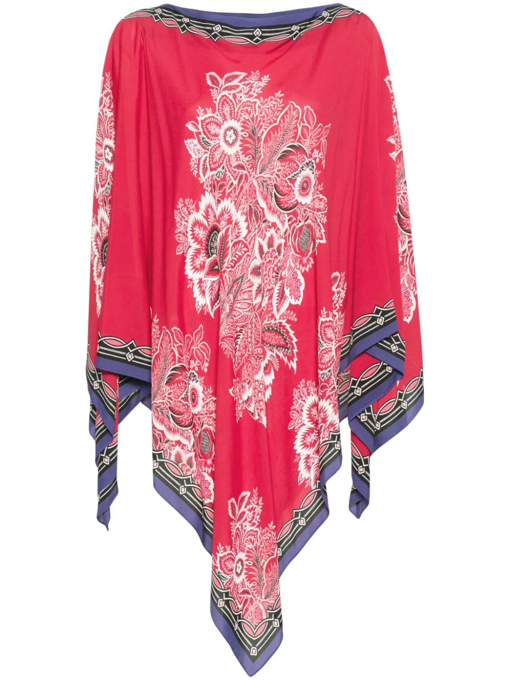 Shop Etro Floral-print Boat-neck Poncho In Red