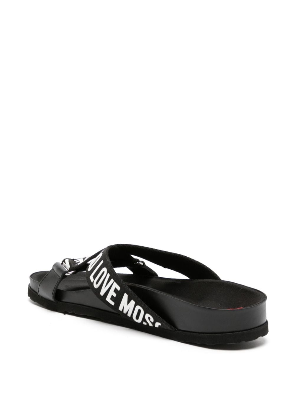 Shop Love Moschino Logo-print Strappy Slides In Black