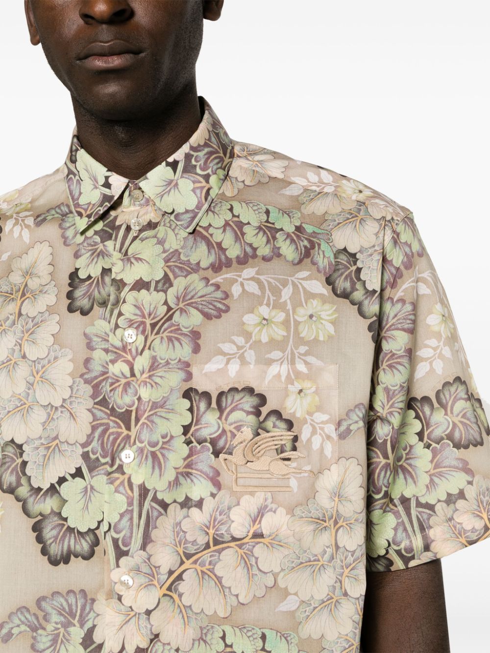 Shop Etro Pegaso-embroidered Floral-motif Shirt In Neutrals