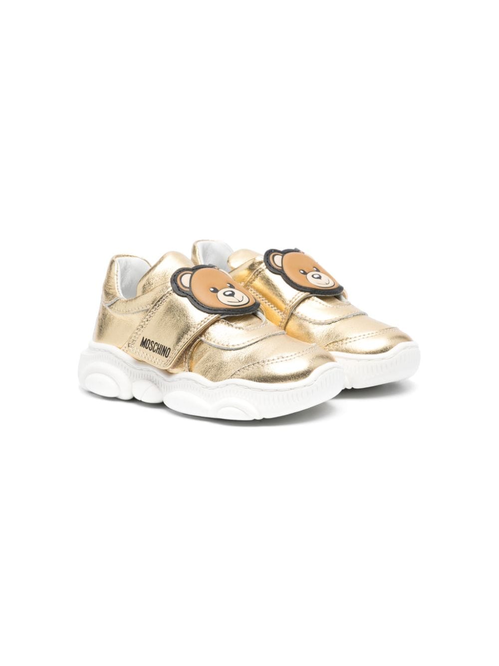 Moschino Kids' Teddy Bear Leather Trainers In Gold