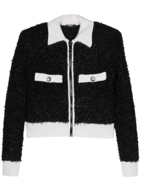 Balmain Lion-head-buttons bouclé cardigan