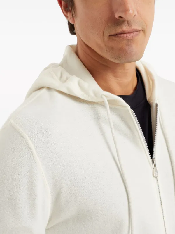 Brunello Cucinelli Zipped Hooded Cardigan | White | FARFETCH