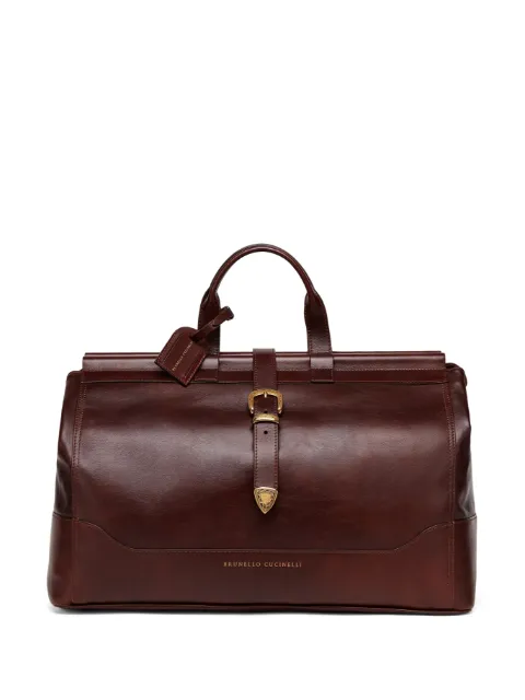 Brunello Cucinelli logo-stamp leather holdall