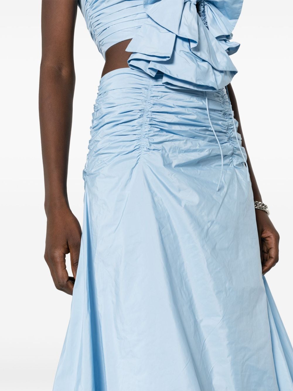 Shop Anna October Puffball Draped Maxi Skirt In Blau