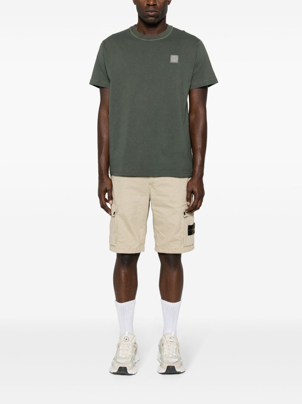 Shop Stone Island Compass Cotton Cargo Shorts In Nude
