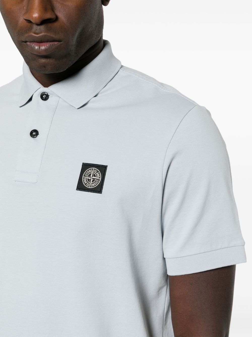 Shop Stone Island Piqué Cotton Polo Shirt In Blue