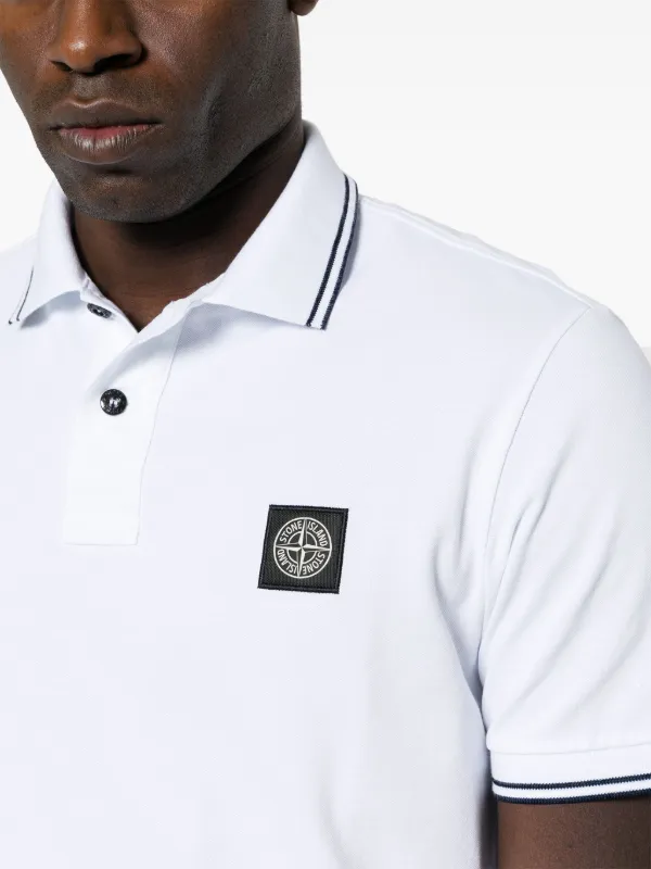 Stone Island Pique Cotton Polo Shirt White FARFETCH UK