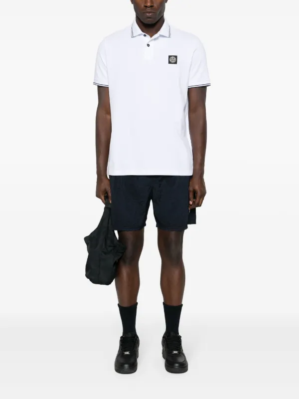 Stone Island Piqué Cotton Polo Shirt | White | FARFETCH