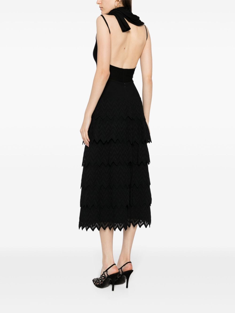 Pre-owned Alaïa Z字形刺绣分层式中长半身裙（2010年代典藏款） In Black
