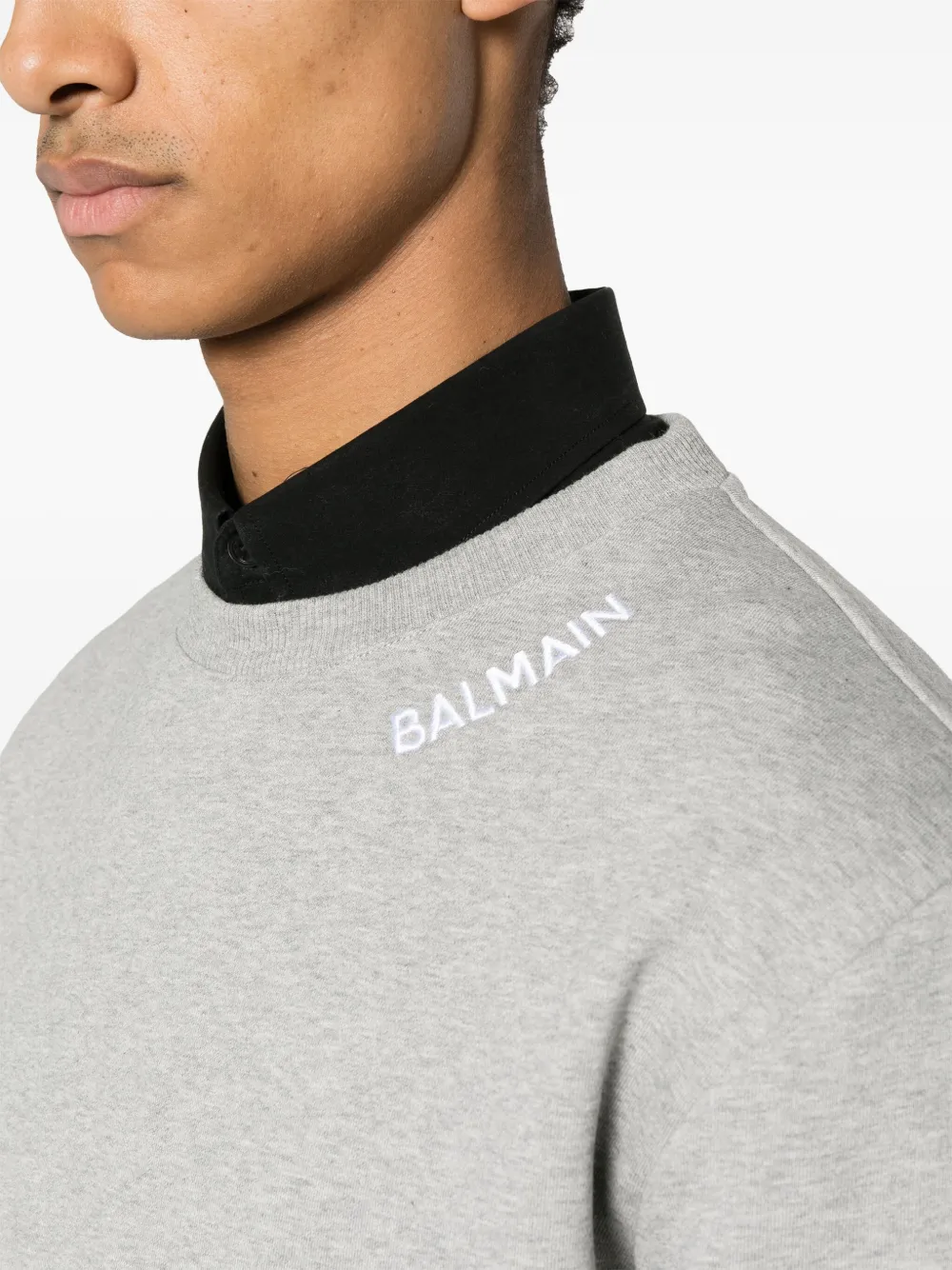 Shop Balmain Logo-embroidered Cotton Sweatshirt In Grey