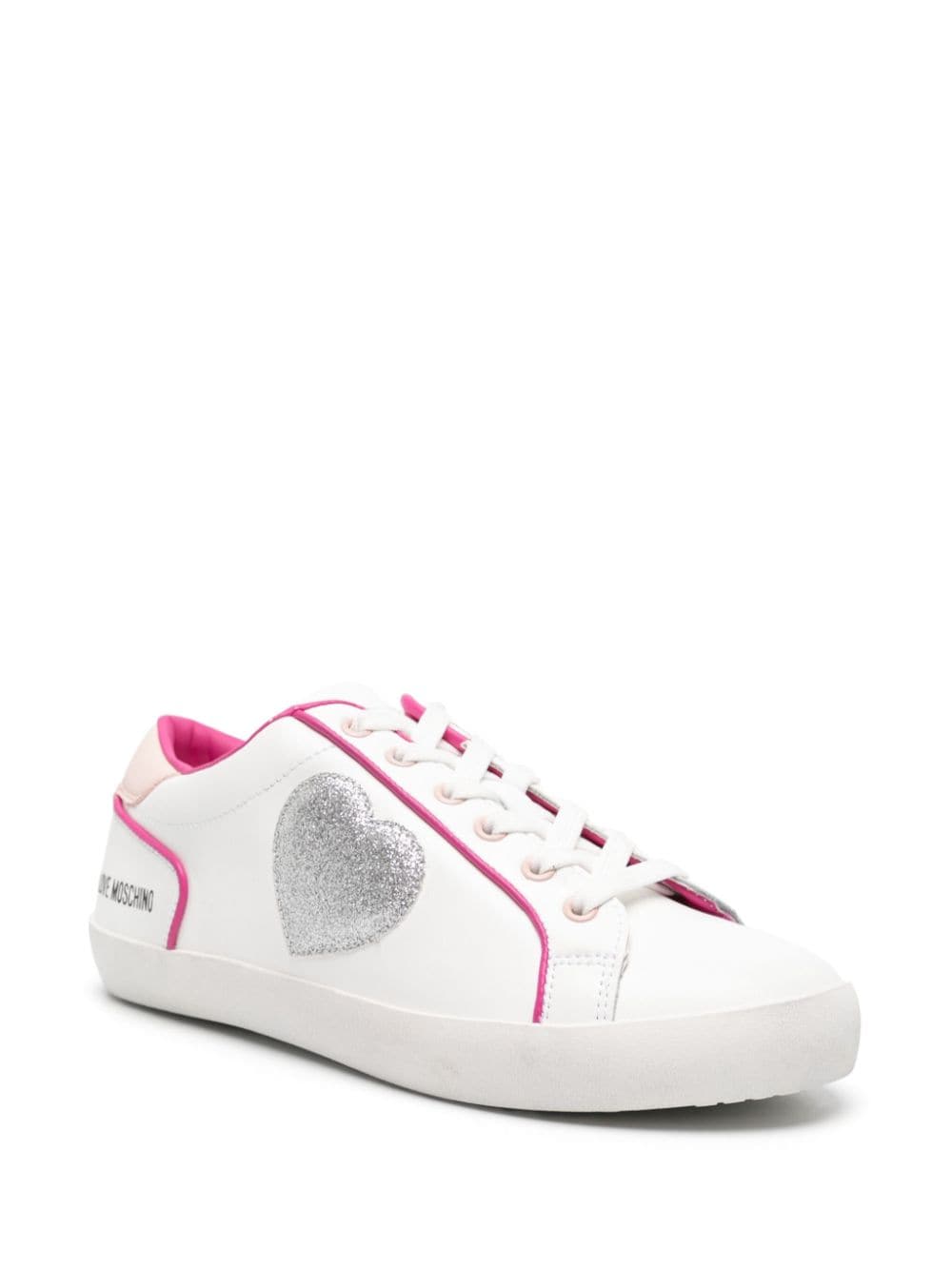 Shop Love Moschino Heart-patch Leather Sneakers In White