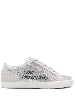 Love shops moschino silver sneakers