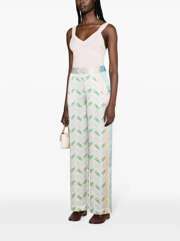 パンツ Casablanca Graphic-Print Silk Trousers Casablanca graphic-print straight-leg Silk Trousers | Blue