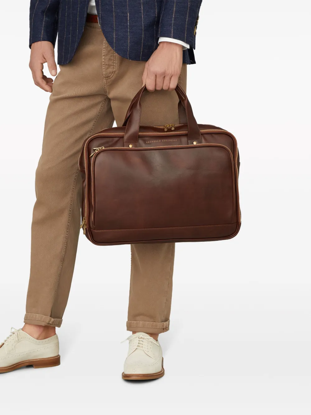 Brunello Cucinelli Aktetas met logoprint - Bruin