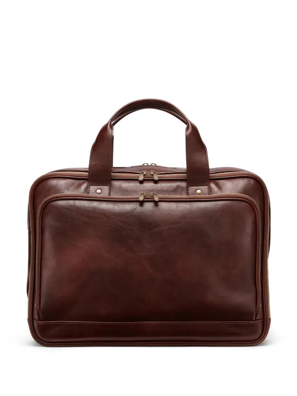 Brunello Cucinelli logo-stamp Leather Briefcase | Brown | FARFETCH