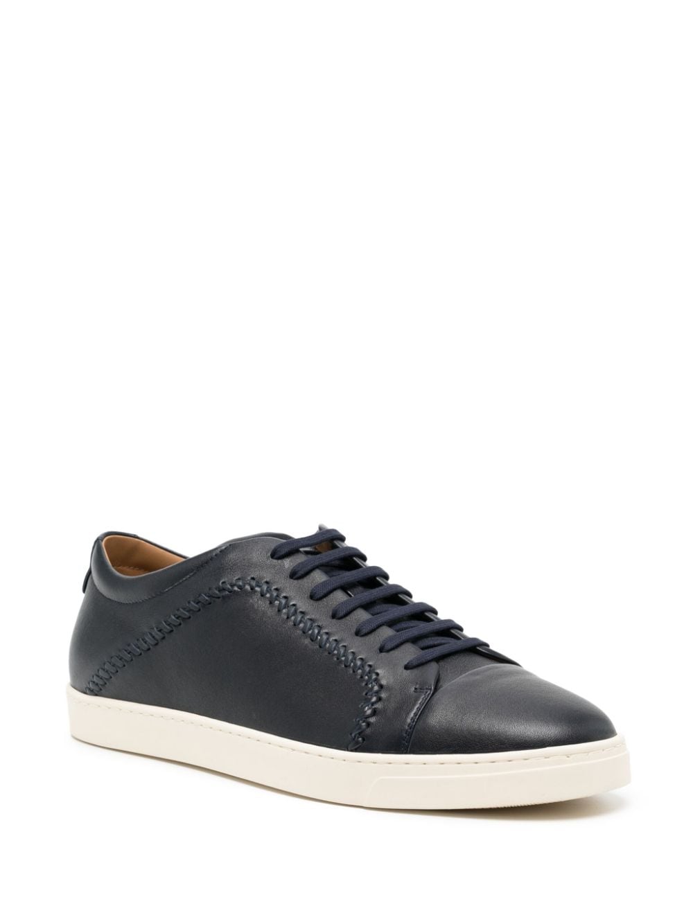 Shop Giorgio Armani Whipstitch-trim Leather Sneakers In Black